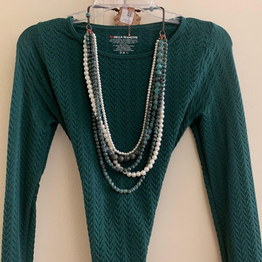 Cheekys Multi Strand Faux Turquoise Pearl Necklace